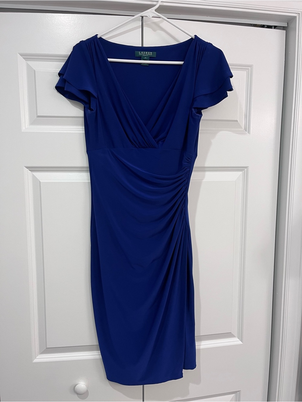 Lauren Ralph Lauren Cobalt Faux-Wrap Sheath Dress